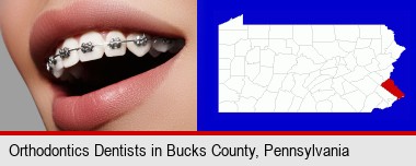 orthodontic braces; Bucks County highlighted in red on a map