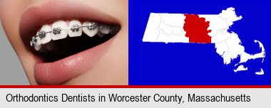 orthodontic braces; Worcester County highlighted in red on a map