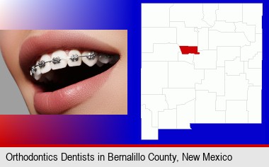 orthodontic braces; Bernalillo County highlighted in red on a map