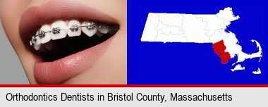 orthodontic braces; Bristol County highlighted in red on a map