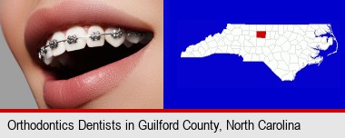 orthodontic braces; Guilford County highlighted in red on a map
