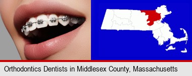 orthodontic braces; Middlesex County highlighted in red on a map