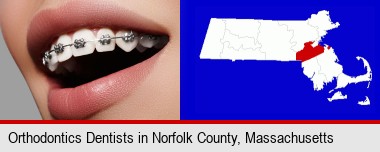 orthodontic braces; Norfolk County highlighted in red on a map