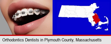 orthodontic braces; Plymouth County highlighted in red on a map